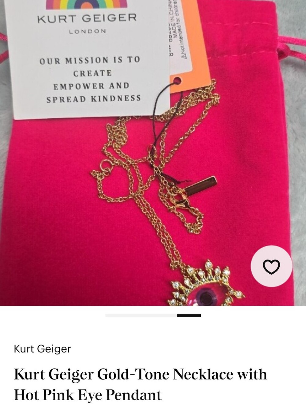 Kurt Geiger Gold-Tone Necklace with Hot Pink Eye Pendant - Picture 4 of 4